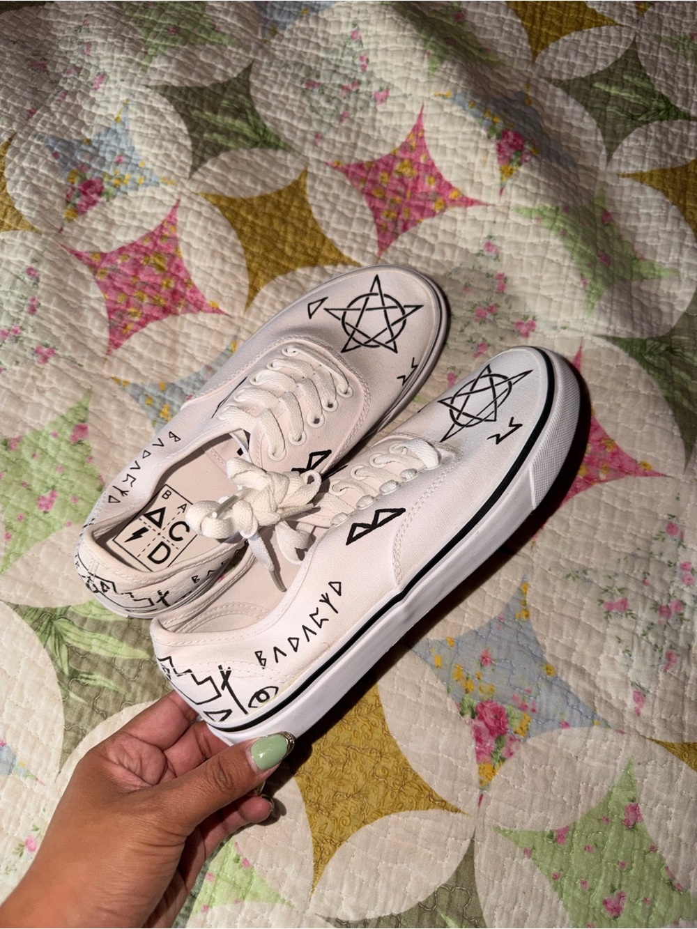 UNIF White Canvas Low-Top Sneakers with Black Graphic Symbols